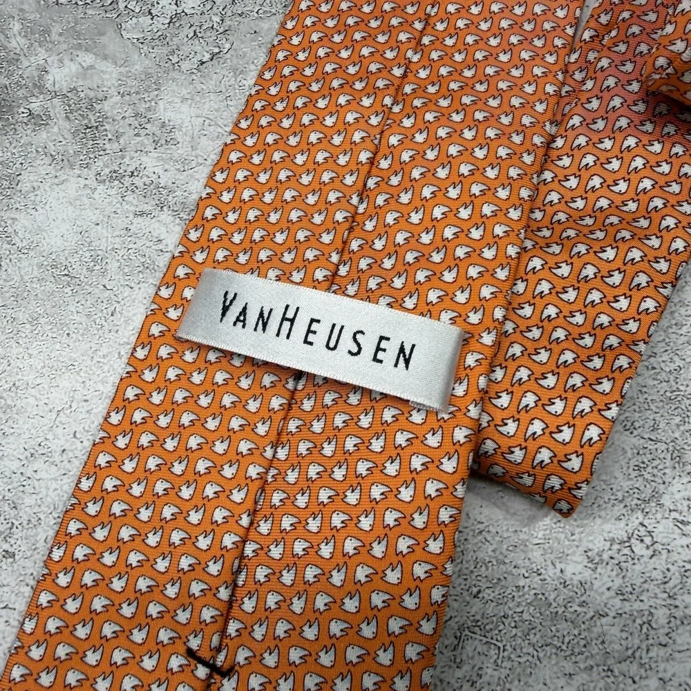 Van Heusen Silk Tie Mens One Size Orange Animal Print Fish Made In China Necktie